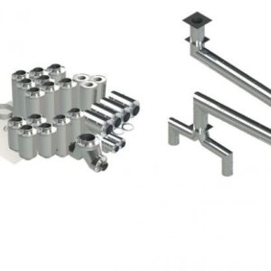 18" Double Wall Grease Duct Kit – Reduced Clearance, 50' Straight with Four 90° Elbows & Dual 12" Connections | Includes No-Weld Hood & Fan Adapters